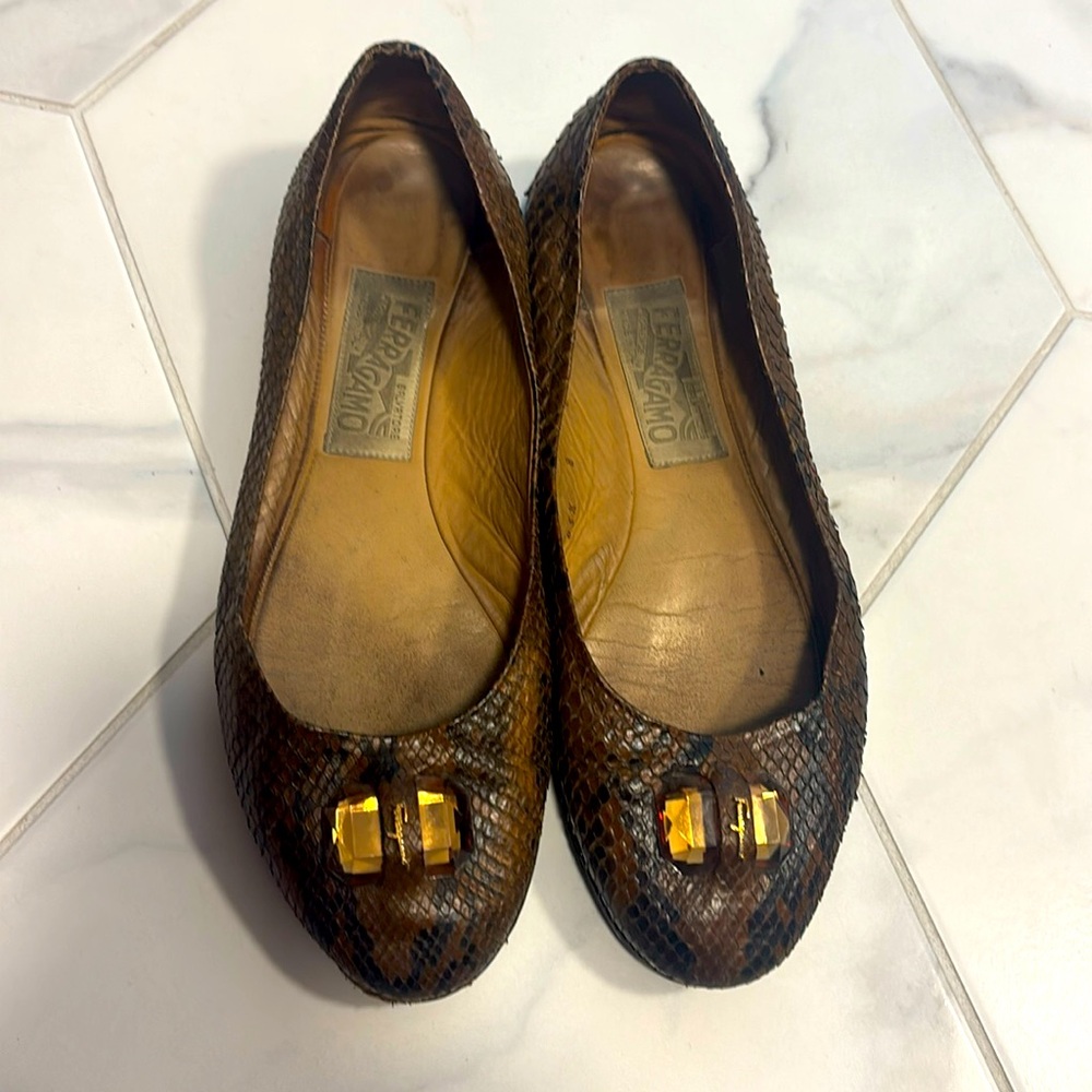 Salvatore Ferragamo Snake Skin Flats